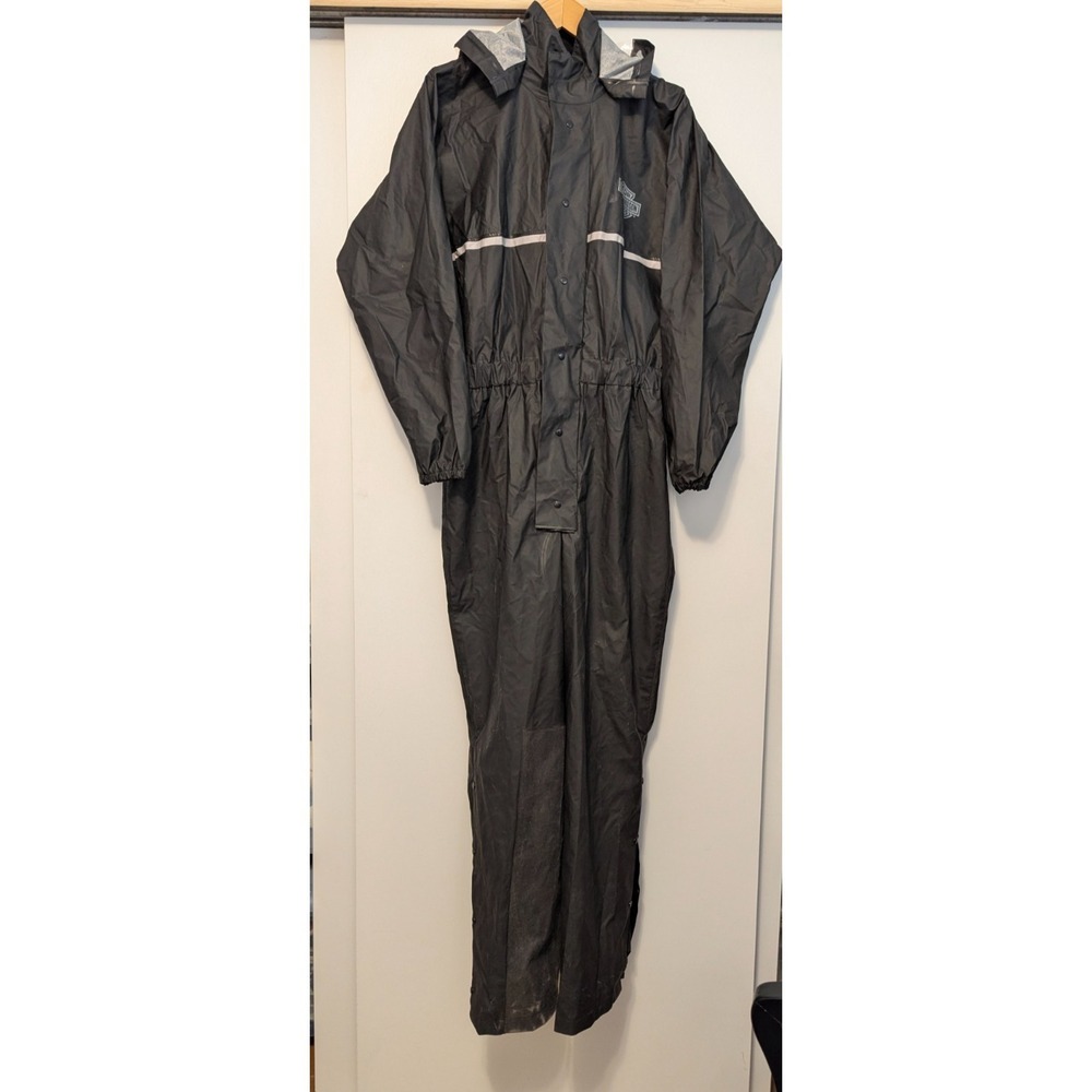 Harley-Davidson Men's Small Hooded One Piece Motorcycle Rain Suit Black PVC
